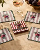 Fig & Olive Leaf Embroidered Cocktail Napkins, Set of 4