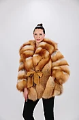 CANADIAN RED FOX/HOOD BELTED CAPE — The Fur Source of NY