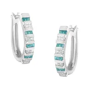 10k White Gold Round And Blue Baguette Diamond Hoop Earrings (0.50 Cttw, I-j Color, I2-i3 Clarity)