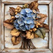 10" x 10" Blue/Chocolate Fall Floral Bouquet Sign TTE-281