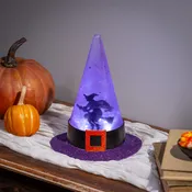 Haunted House LED Table Décor Plastic Water Lantern Witch Hat, 10.5"H