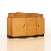 1930s English Art Deco Oak Buffet Credenza with Raised Drawer Gallery