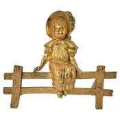 Gilt Bronze Sculpture, Little Girl Sitting on Wooden Fence - LU913634487762 — ARTISAN LAMP