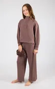 90 Degrees Tween Girls Mock Neck Pullover Set with Bubble Bag Brown