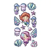 3D Sequin Mermaid Puffy Stickers, 14-Piece