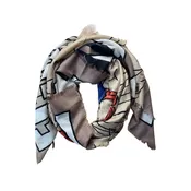 Yarnz 50% Cashmere - 50% Wool Square Scarf HAHA print- camel