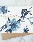 Indigo Floral Birthday Greeting Card