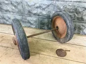 2 Vintage Metal Baby Buggy Wheels Pedal Car Garden Cart Pumpkin Wagon a37