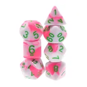 51 Hot Pink/White Swirl with Green RPG Dice Set
