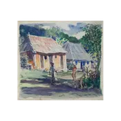 American school artist  watercolor titled Brown Walls, Jamaica c.1920