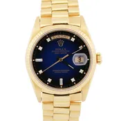 1984 Rolex Day-Date President 18038 Blue Vignette Diamond 36mm 18K Yellow Gold