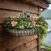 34 Inch Vintage Metal Wall Basket with Ivy Trim (Set of Two)