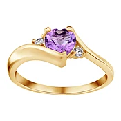 14K Gold over Sterling Amethyst Heart Ring with Diamond Accent