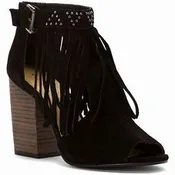 Black Split Suede Heels with Fringe | Chinese Laundry | Boho