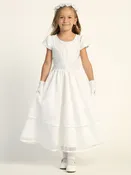 205 Girls White First Communion Dress w/ Embroidered Tulle & Sequins