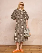 Bella Puff Sleeve Dress Moonflower Walnut