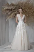 Cap Sleeve Hand-Embroidered Tulle A-line Wedding Dress