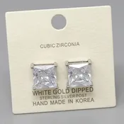 11 MM Cubic Zirconia Square Stud Earrings