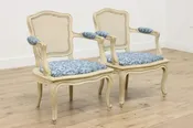 Pair Country French Vintage Library Chairs, New Upholstery #51132