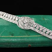 Antique Art Deco 14K White Gold Old Euro Rose Cut Diamond Filigree Bracelet