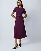 Belted Crew Neck Midi Dress