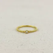 18K Gold Filled Beaded Ring with Single CZ Stone