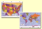 Laminated World and United States Map Binder Size