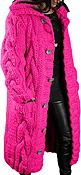 Women’s Winter Knit Long Cardigan – Button Down Hooded Sweater Coat with Pockets