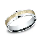 10k White and Yellow Gold 6mm Two-Tone Swirl Finish Center Comfort Fit Wedding Band