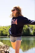 1897 Active Embroidered USA Sweatshirt for Women in Deep Navy | GT875-DEEPNAVY