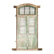 19th Century Antique Indian Grate Window with Green Paint and Distressed Patina