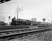 AT&SF 4-8-4 Northern 2923 Leaving Los Angeles Union Passenger Terminal Near Mission Tower – 1950