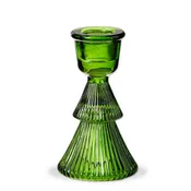 Christmas Glass Ribbed Tree Taper Holder Small Green