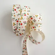 5yd Cream Floral Cotton Ribbon