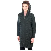 Aran Cable Knit Hooded Zip Cardigan