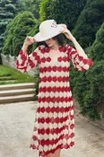 Arelis Two-Tone Cosmos Flower Lace Caftan - Paprika