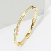 14K Gold Plated Geometric Rectangular CZ Stone Link Hinged Bangle Bracelet
