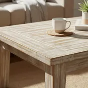 Coastal Whitewashed Solid Mango Wood Coffee Table with Storage Shelf
