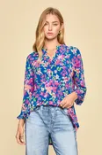 Floral Bliss Mandarin Collar 3/4 Sleeve Blouse