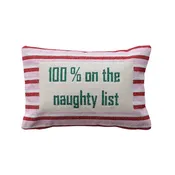 100% On The Naughty List Cotton Embroidered Lumbar Pillow