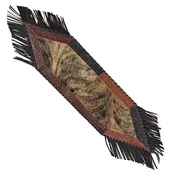American West at Home 44" Hair‑On Hide Table Runner with Leather Fringe  Hand‑Tooled Genuine Leather