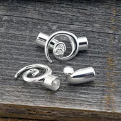 2 sets leather cord spiral clasp component, two part silver tone modern chic design, 6mm opening glue in finding, Irina Miech