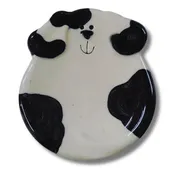 3" White & Black Spotted Dog Dish - Hand Painted Ceramic Spoon Rest