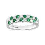 0.40 carat Emerald and Diamond Alternating Two Row Ring in White Gold