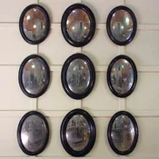 Antique Blackened Oval Wood Frame Mercury Glass Mirrors