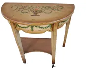49361 DECORATOR Custom Made HAND PAINTED WOOD HALF ROUND CONSOLE TABLE