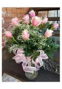 Dozen Pink Roses with Babys Breath