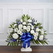 Heartfelt Tribute Blue & White Floor Basket Arrangement