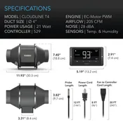 AC Infinity - T-Series CLOUDLINE , Quiet Inline Duct Fan System With Temperature And Humidity 67 Controller