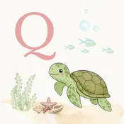 Sea Turtle Coastal Alphabet Printable Art - Pink